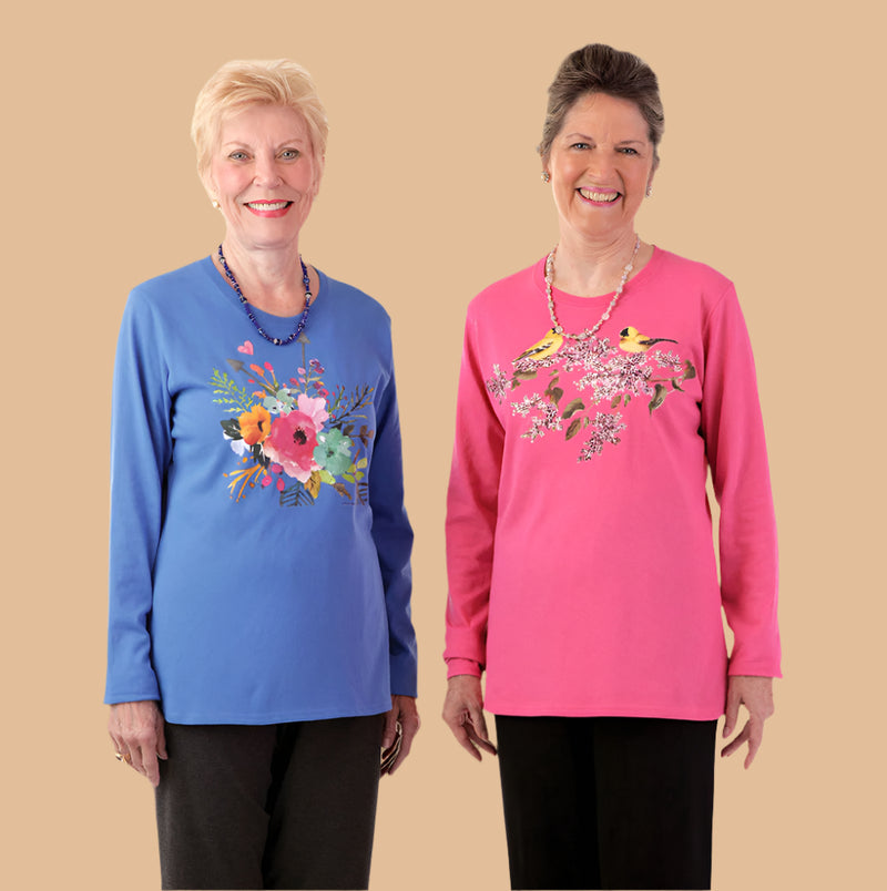 Women's Long Sleeve Printed T-Shirt by Buck & Buck in Royal, and available in different sizes. This tops item is part of our t-shirts collection.