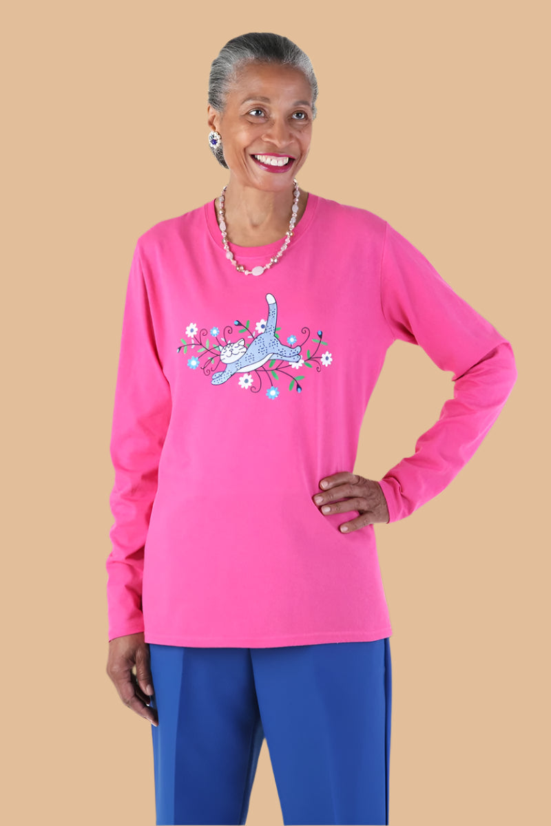 Women's Long Sleeve Printed T-Shirt by Buck & Buck in Fuchsia, and available in different sizes. This tops item is part of our t-shirts collection.