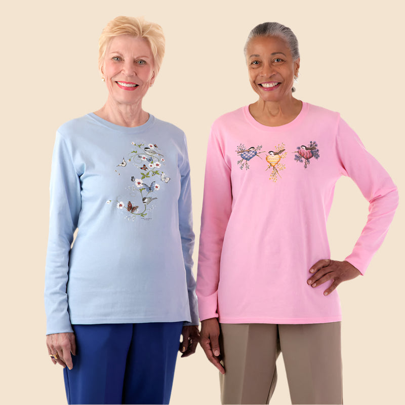 Women's Long Sleeve Printed T-Shirt by Buck & Buck in Fuchsia, and available in different sizes. This tops item is part of our t-shirts collection.