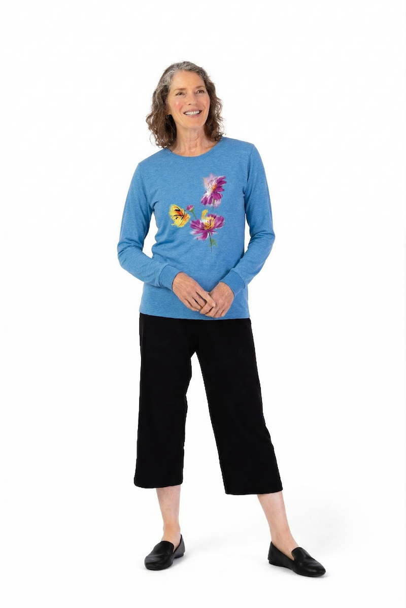 Women's Long Sleeve Printed T-Shirt by Buck & Buck in turquoise, and available in different sizes. This tops item is part of our t-shirts collection.