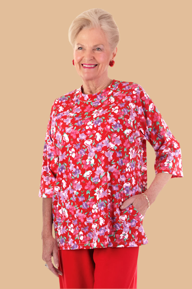 Printed Moon Pocket Wrap Back Top for women by Buck & Buck in Red, and available in different sizes. This tops item is part of our blouses collection.