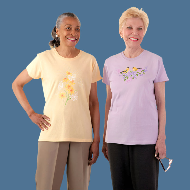 Women's Printed T-Shirt by Buck & Buck in Lilac, and available in different sizes. This tops item is part of our t-shirts collection.