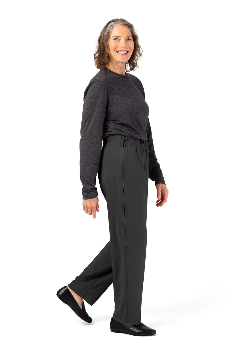 Women's Side Zip Knit Pants by Buck & Buck in Charcoal, and available in different sizes. This bottoms item is part of our trousers collection.