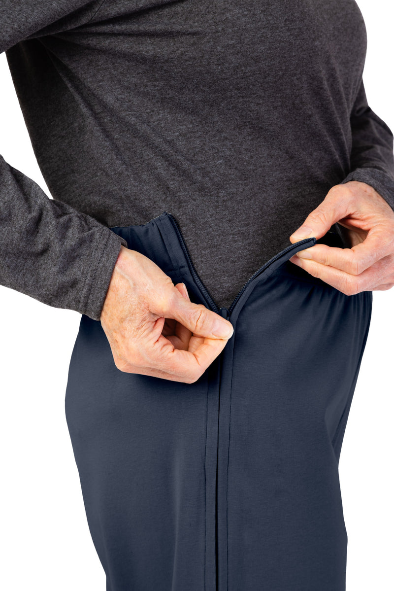 Women's Side Zip Knit Pants by Buck & Buck in Navy, and available in different sizes. This bottoms item is part of our trousers collection.