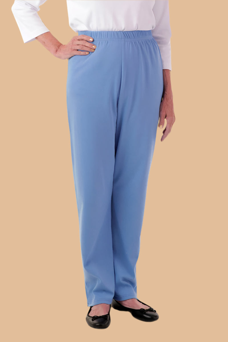 Women's Cotton/Poly Knit Pants by Buck & Buck in Medium Blue, and available in different sizes. This bottoms item is part of our trousers collection.