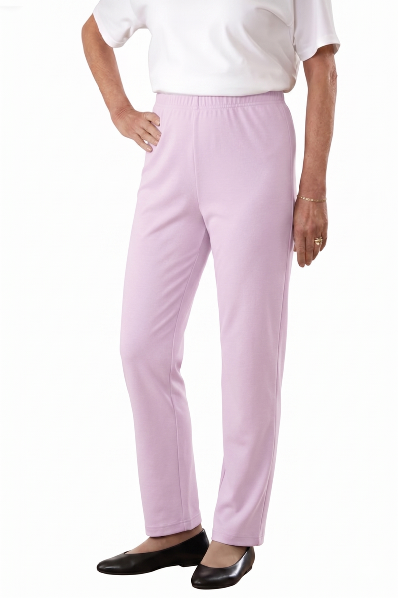 Women's Cotton/Poly Knit Pants by Buck & Buck in light pink, and available in different sizes. This bottoms item is part of our trousers collection.