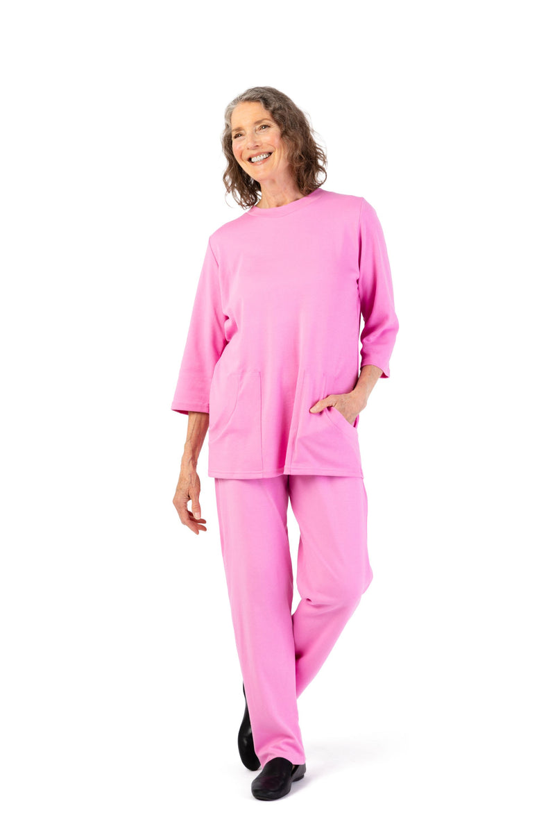 Women's Cotton/Poly Knit Pants by Buck & Buck in rose, and available in different sizes. This bottoms item is part of our trousers collection.