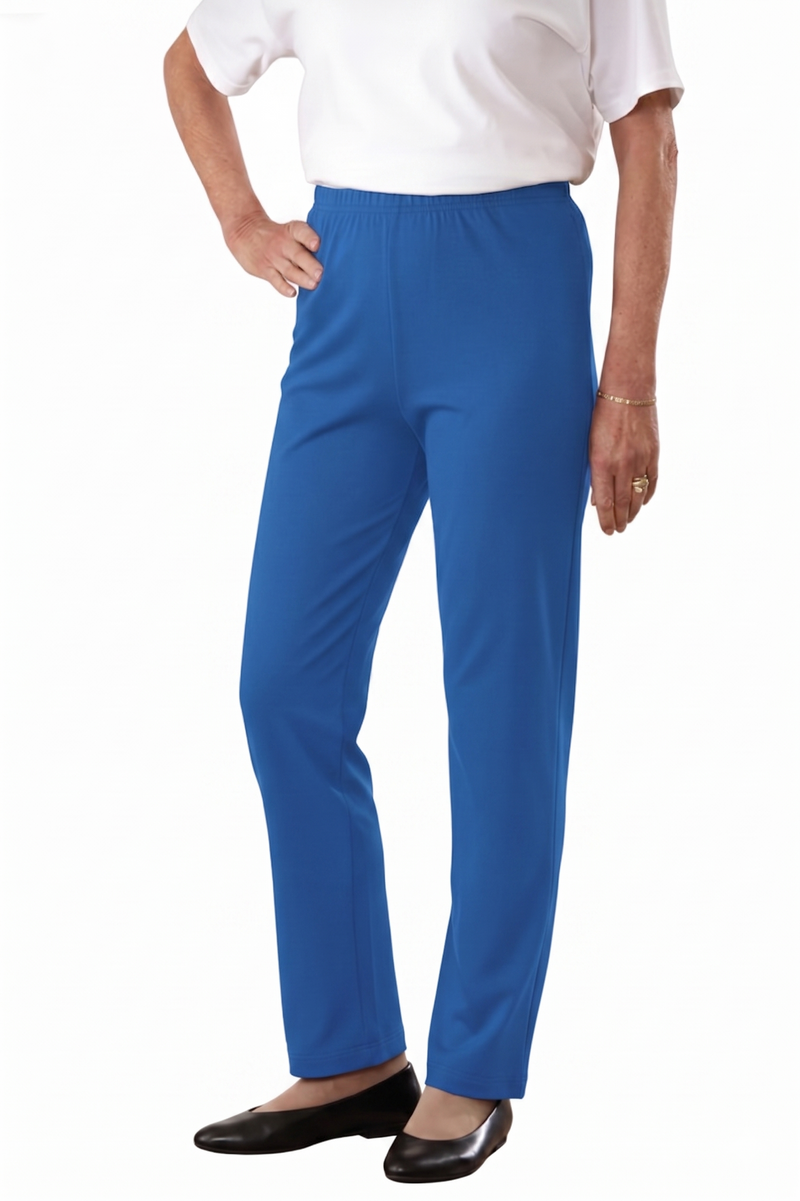 Women's Cotton/Poly Knit Pants by Buck & Buck in royal, and available in different sizes. This bottoms item is part of our trousers collection.