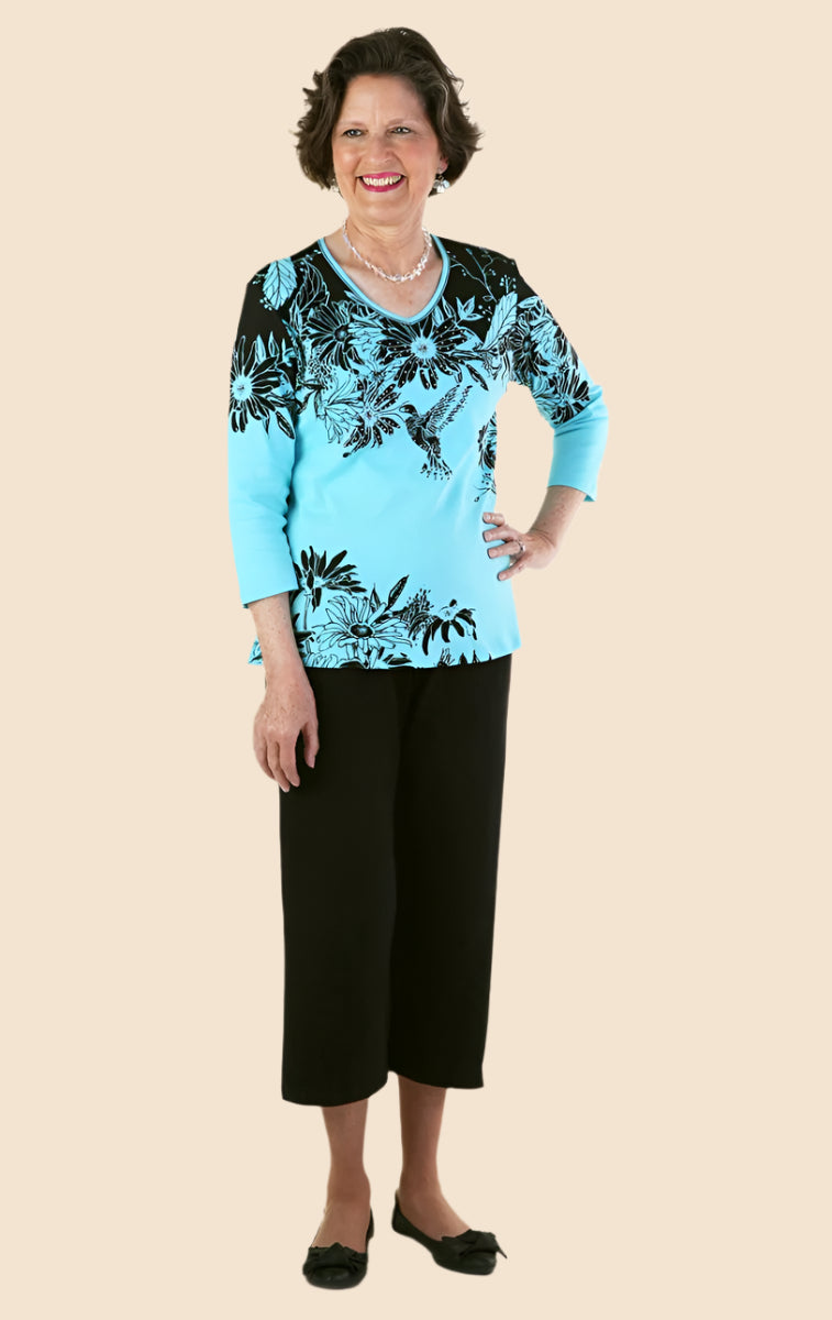 Cotton/Poly Knit Capri Pants for women by Buck & Buck in Black, and available in different sizes. This bottoms item is part of our trousers collection.