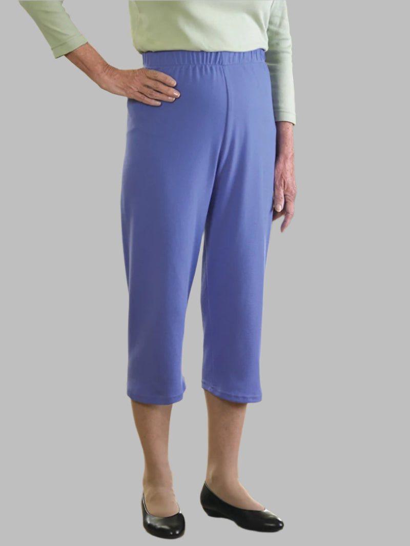 Cotton/Poly Knit Capri Pants for women by Buck & Buck in Medium Blue, and available in different sizes. This bottoms item is part of our trousers collection.