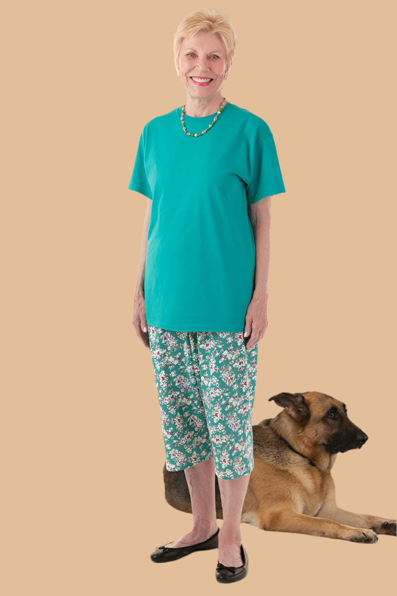 Printed Capri Knit Pants for women by Buck & Buck, and available in different sizes. This bottoms item is part of our trousers collection.