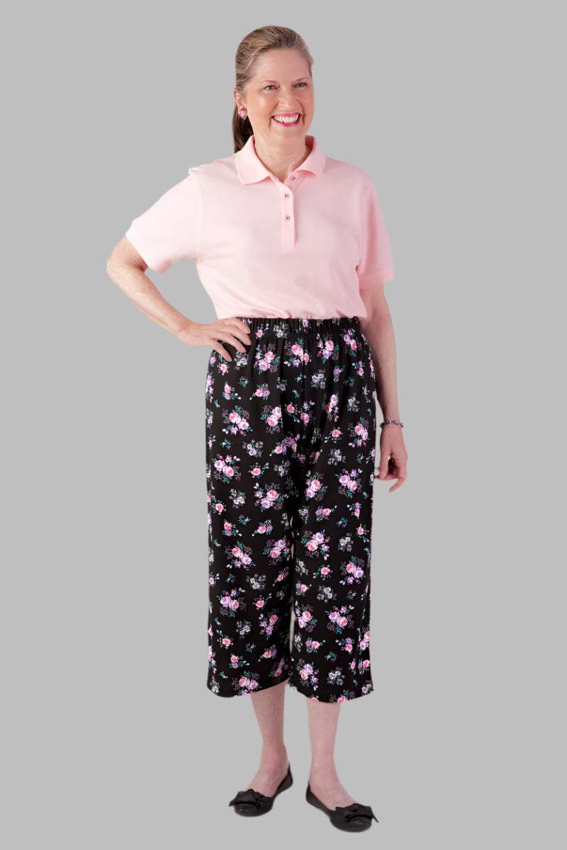 Printed Capri Knit Pants for women by Buck & Buck in Black, and available in different sizes. This bottoms item is part of our trousers collection.