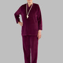 Women's Traditional Shawl Collar Velour Set by Buck & Buck in Burgundy, and available in different sizes. This one-piece garments item is part of our outfit sets collection.