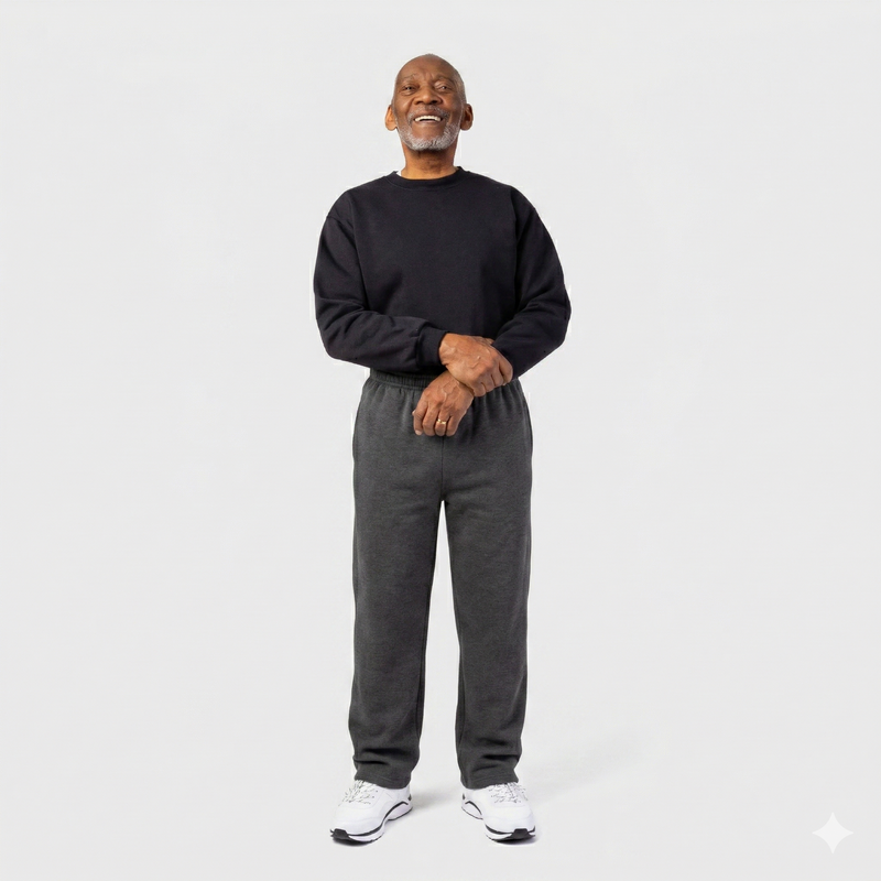 Men's Open Cuff Sweatpants by Port & Co. in charcoal, and available in different sizes. This bottoms item is part of our sweatpants collection.
