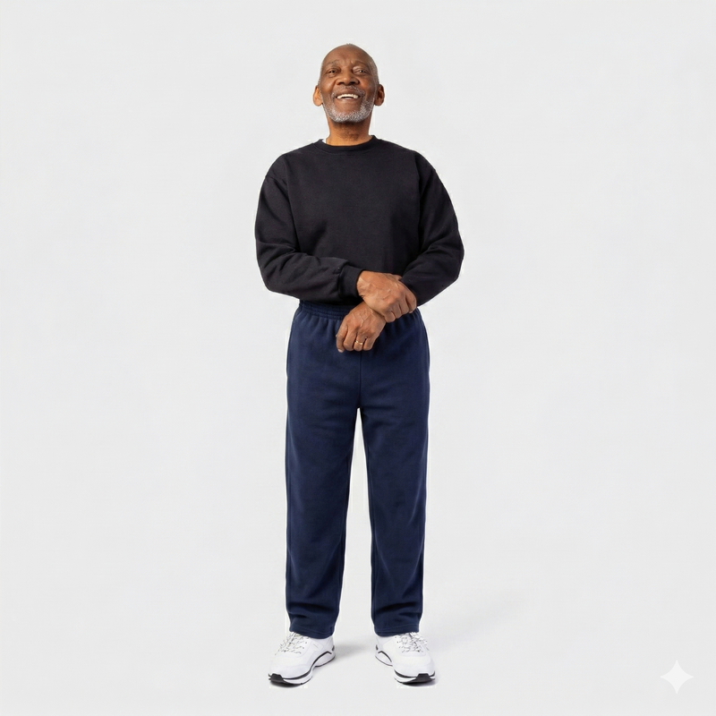 Men's Open Cuff Sweatpants by Port & Co. in navy, and available in different sizes. This bottoms item is part of our sweatpants collection.