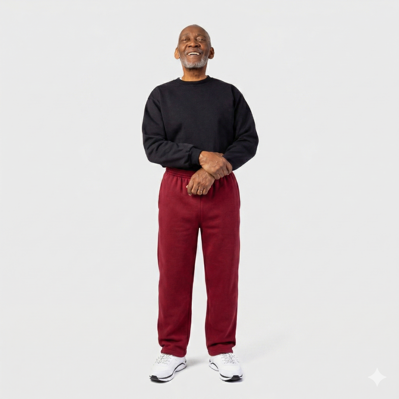 Men's Open Cuff Sweatpants by Port & Co. in red, and available in different sizes. This bottoms item is part of our sweatpants collection.