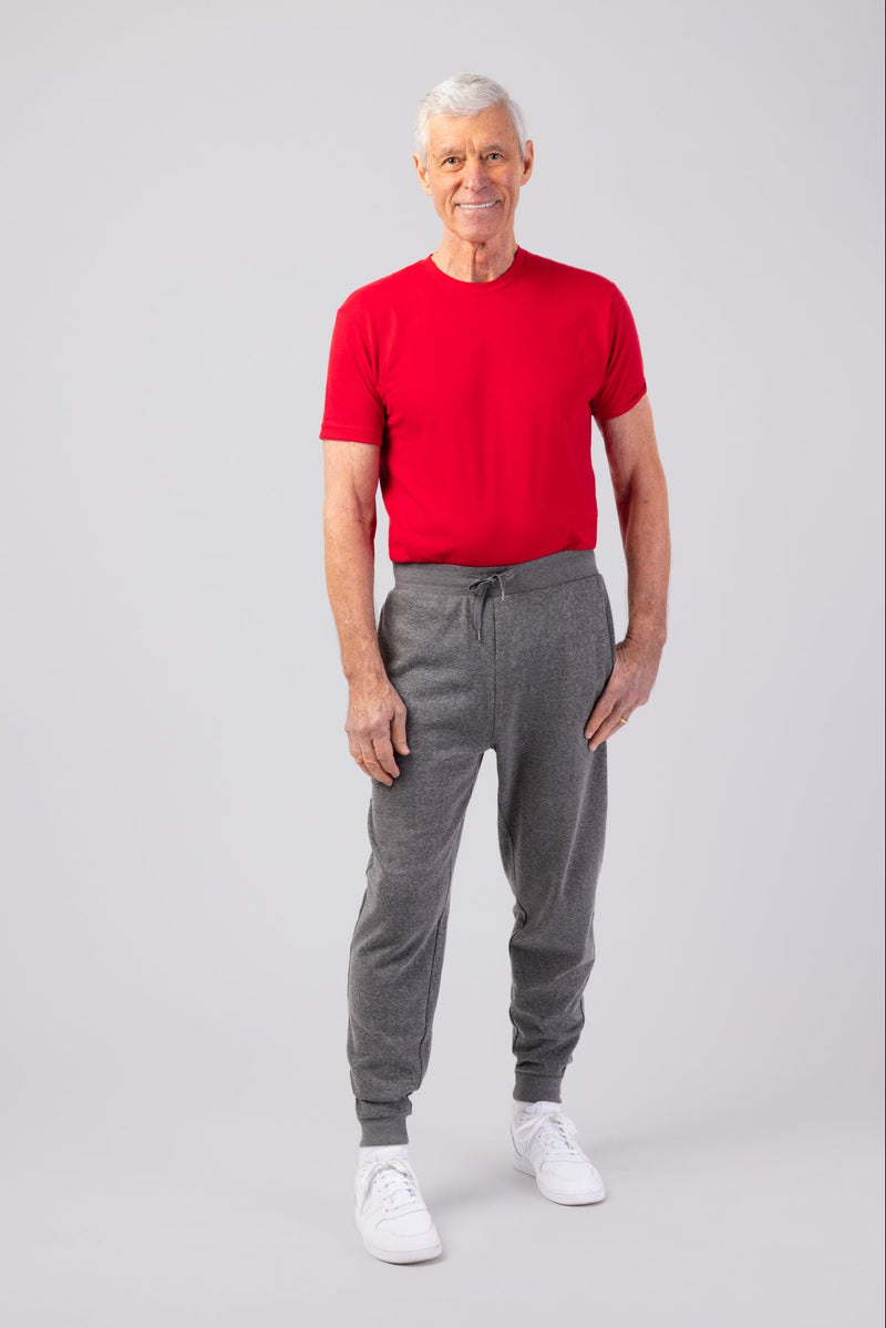 Men's Light Weight Joggers by Buck & Buck in grey Heather, and available in different sizes. This bottoms item is part of our joggers collection.