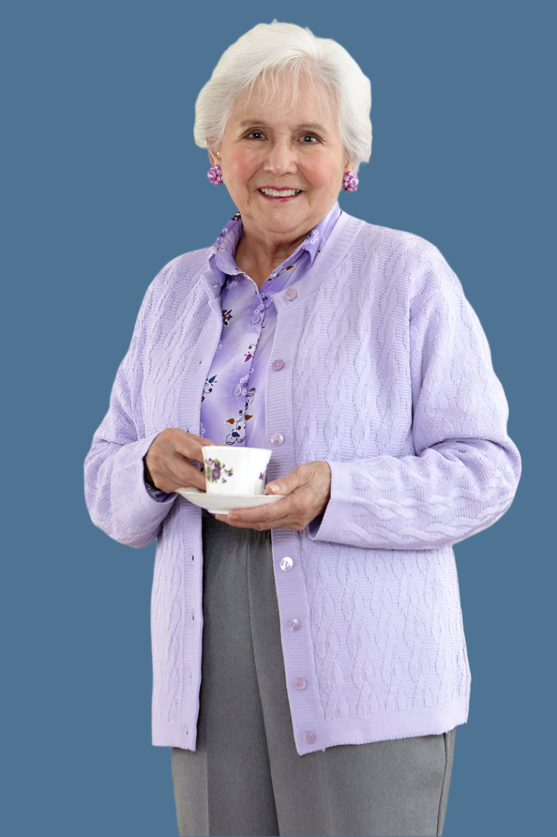 Cardigan Sweater Without Pockets for women by Buck & Buck in Lilac, and available in different sizes. This tops item is part of our cardigans collection.