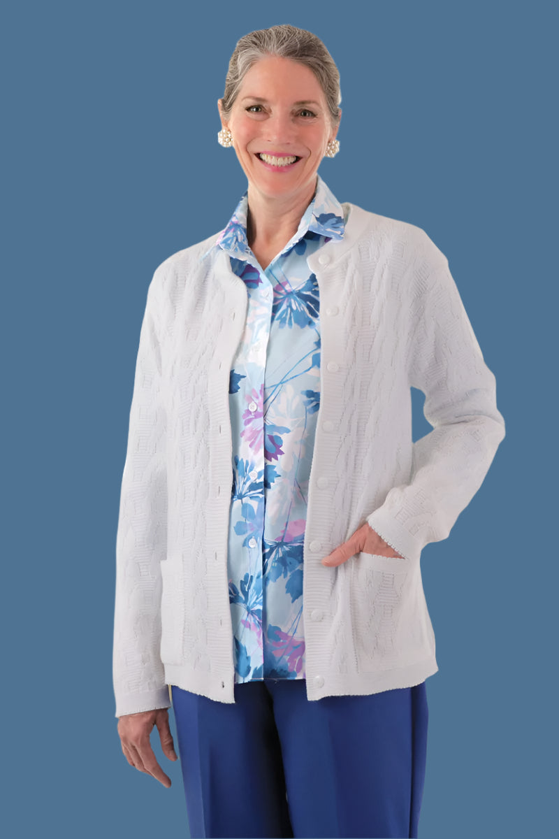 Cardigan Sweater With Pockets for women by Buck & Buck in White, and available in different sizes. This tops item is part of our cardigans collection.