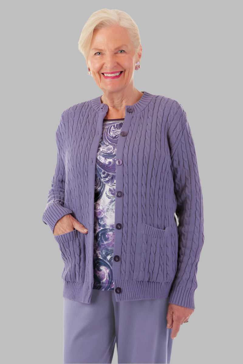 Cotton Cardigan Sweater With Pockets for women by Buck & Buck in Purple, and available in different sizes. This tops item is part of our cardigans collection.