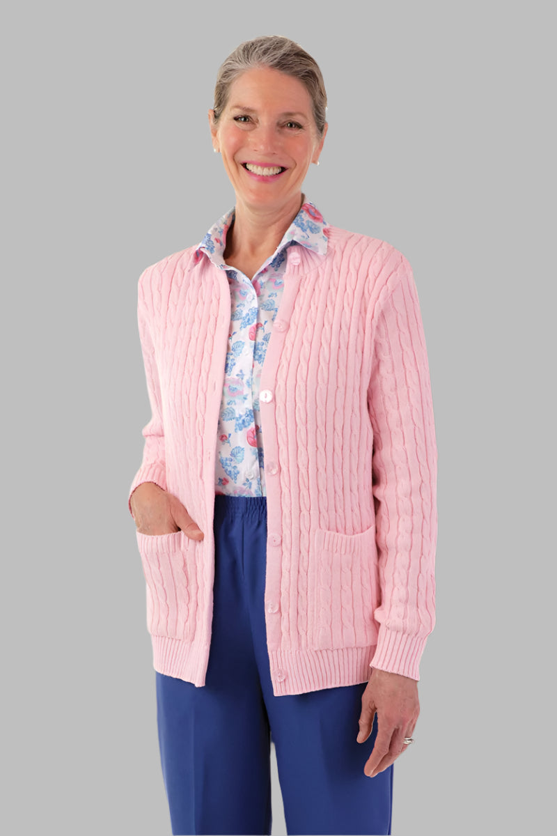 Cotton Cardigan Sweater With Pockets for women by Buck & Buck in White, and available in different sizes. This tops item is part of our cardigans collection.