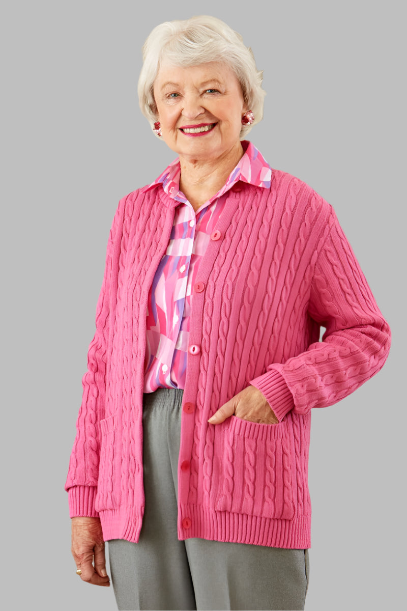 Cotton Cardigan Sweater With Pockets for women by Buck & Buck in Pink, and available in different sizes. This tops item is part of our cardigans collection.