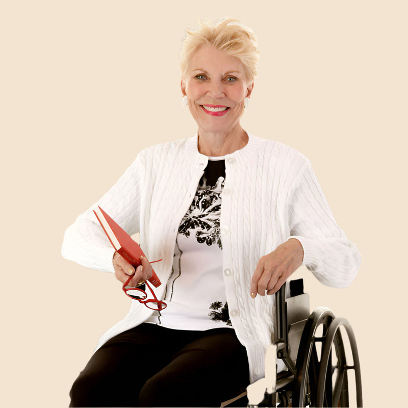 Cotton Cardigan Sweater With Pockets for women by Buck & Buck in White, and available in different sizes. This tops item is part of our cardigans collection.