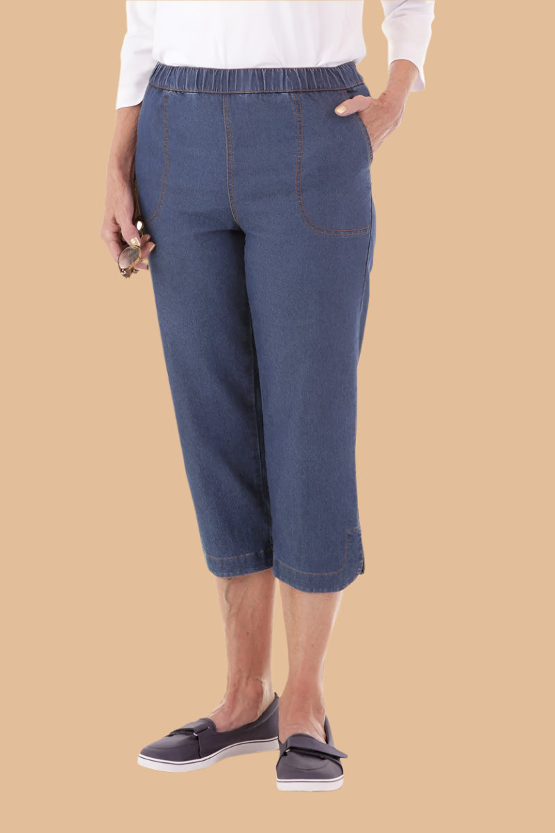 Denim Capri Pants for women by Buck & Buck in Denim, and available in different sizes. This bottoms item is part of our pants collection.