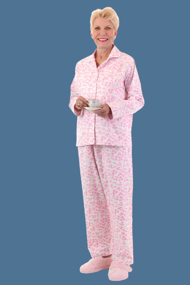 Women's Flannel Pajamas by Buck & Buck in Pink, and available in different sizes. This sleepwear item is part of our pajamas collection.
