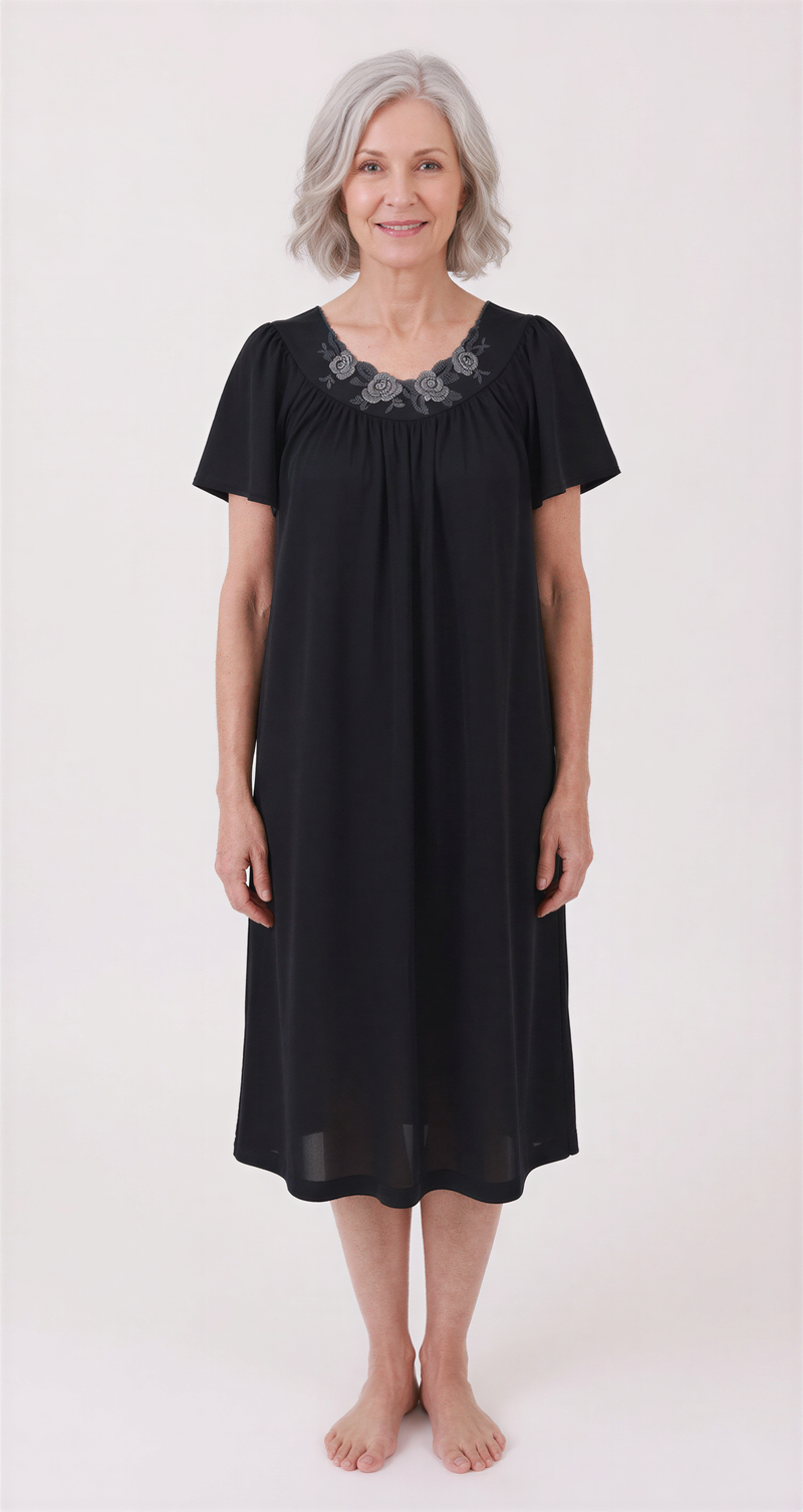 Shadowline Petals Short Gown by Shadowline in black and available in different sizes. This nightgown item is part of our sleepwear collection.