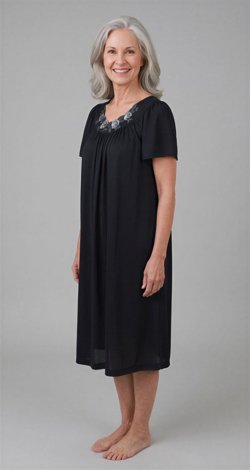 Shadowline Petals Short Gown by Shadowline in black and available in different sizes. This nightgown item is part of our sleepwear collection.