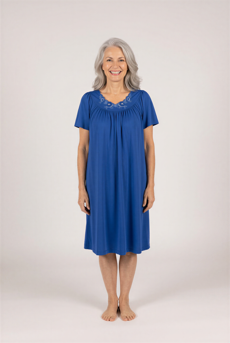 Shadowline Petals Short Gown by Shadowline in navy and available in different sizes. This nightgown item is part of our sleepwear collection.