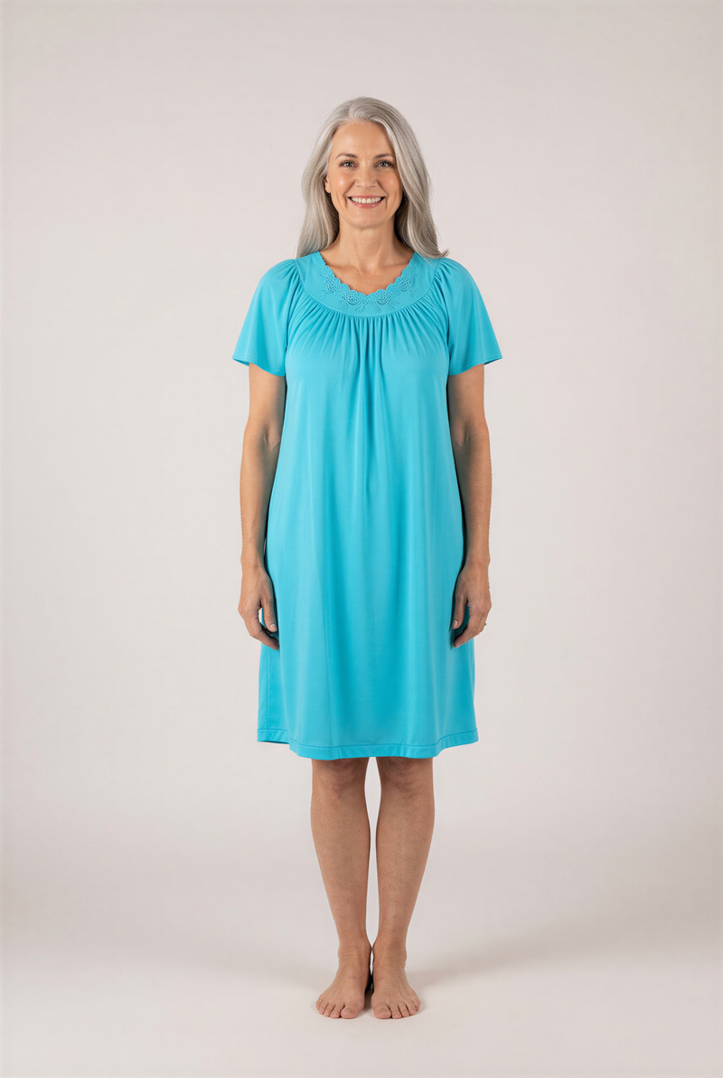 Shadowline Petals Short Gown by Shadowline in turquoise and available in different sizes. This nightgown item is part of our sleepwear collection.