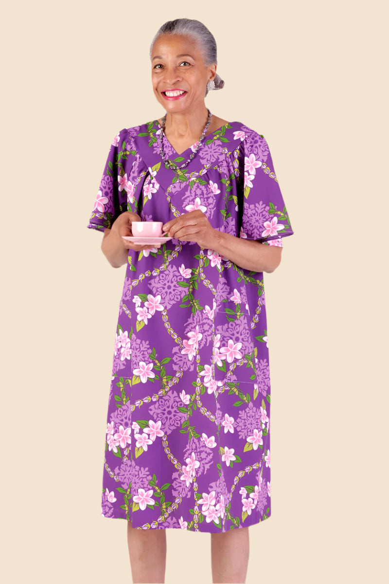 Hawaiian Print Wrap Back Muu Muu for women by Buck & Buck in Purple, and available in different sizes. This dresses & skirts item is part of our dresses collection.