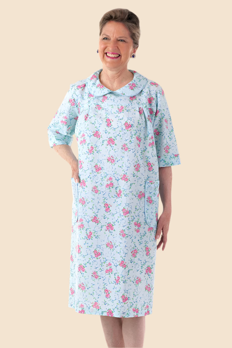 3/4 Sleeve Snap Back Duster for women by Buck & Buck in Blue, and available in different sizes. This sleepwear item is part of our nightgowns collection.