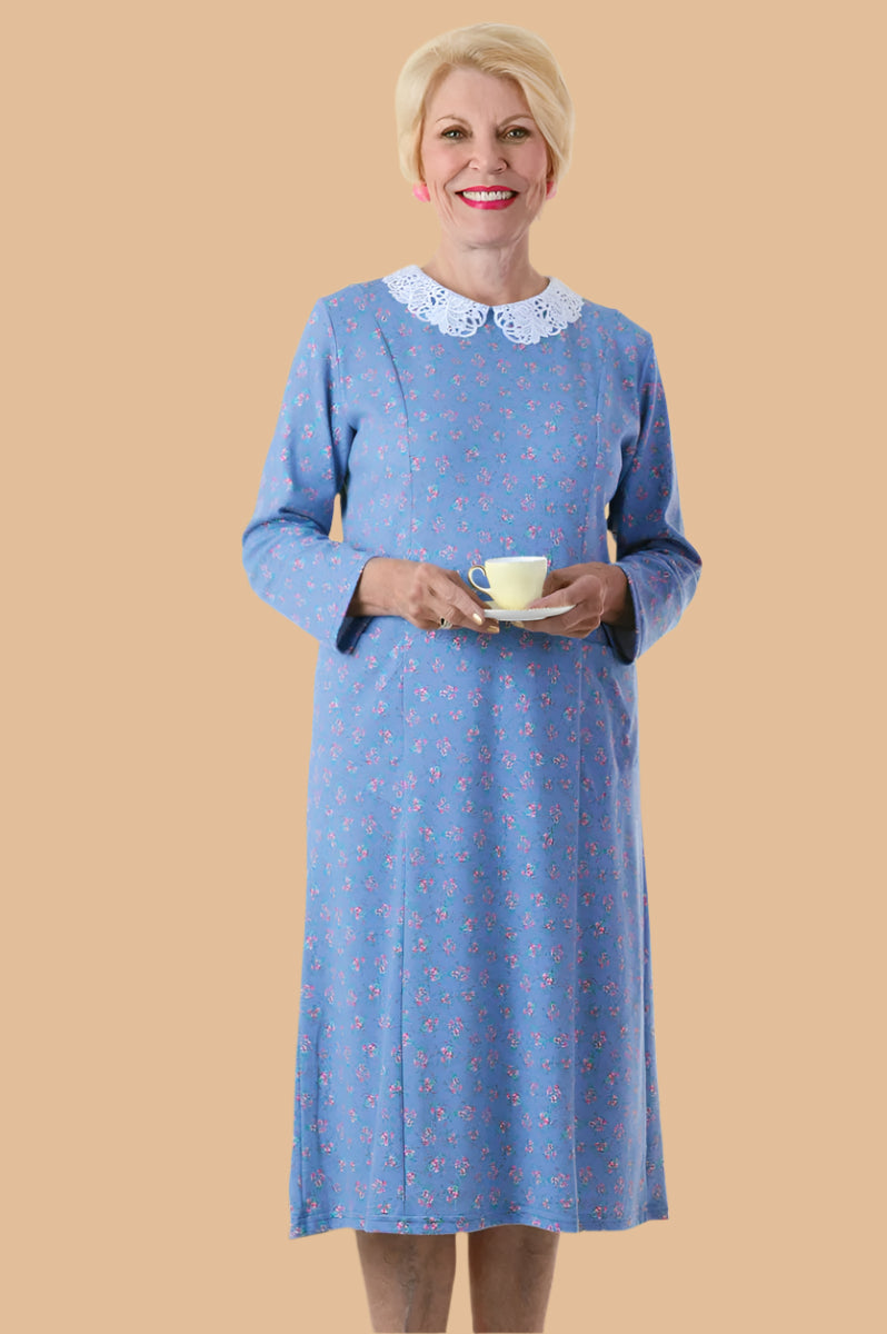 Printed Lace Collar Knit Snap Back Dress for women by Buck & Buck in Royal, and available in different sizes. This dresses & skirts item is part of our dresses collection.
