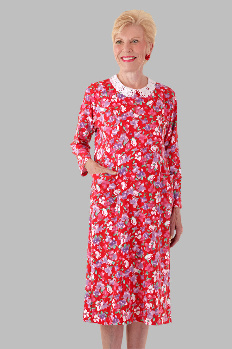 Printed Lace Collar Knit Snap Back Dress for women by Buck & Buck in Red, and available in different sizes. This dresses & skirts item is part of our dresses collection.