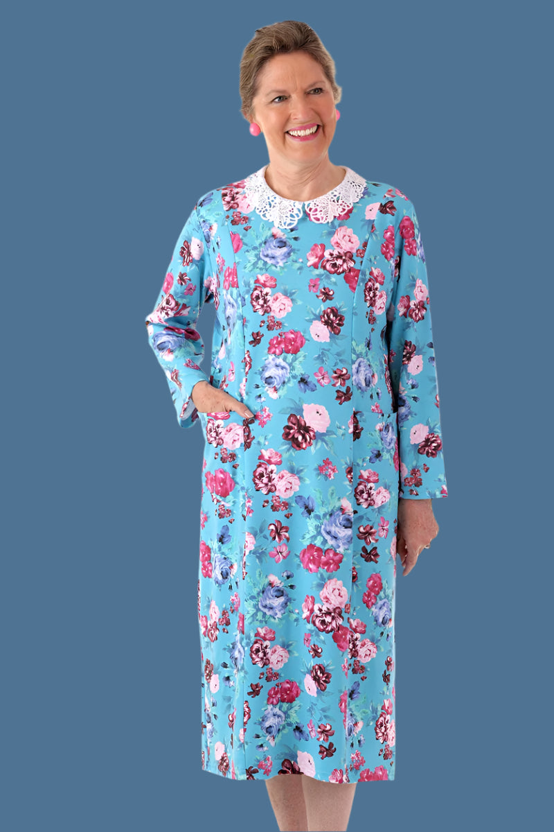 Printed Lace Collar Knit Snap Back Dress for women by Buck & Buck in Royal, and available in different sizes. This dresses & skirts item is part of our dresses collection.