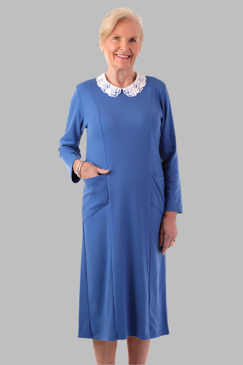 Lace Collar Knit Snap Back Dress for women by Buck & Buck in Royal, and available in different sizes. This dresses & skirts item is part of our dresses collection.