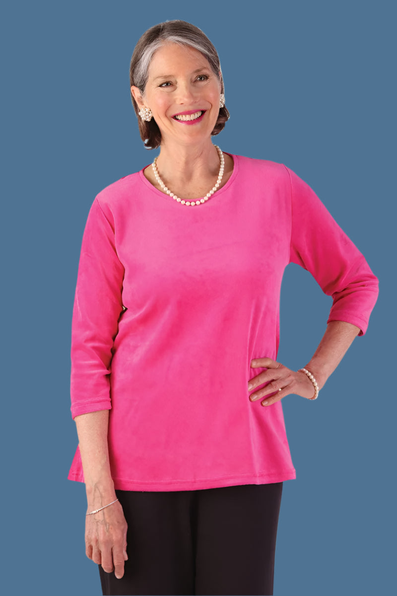Velour Flare Tunic Top for women by Buck & Buck in Fuchsia, and available in different sizes. This tops item is part of our blouses collection.