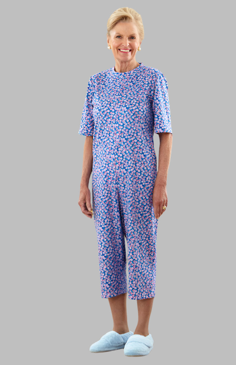Capri Length Printed Back-Zip Sleep Suit for women by Buck & Buck, and available in different sizes. This one-piece garments item is part of our sleepwear & loungewear collection.