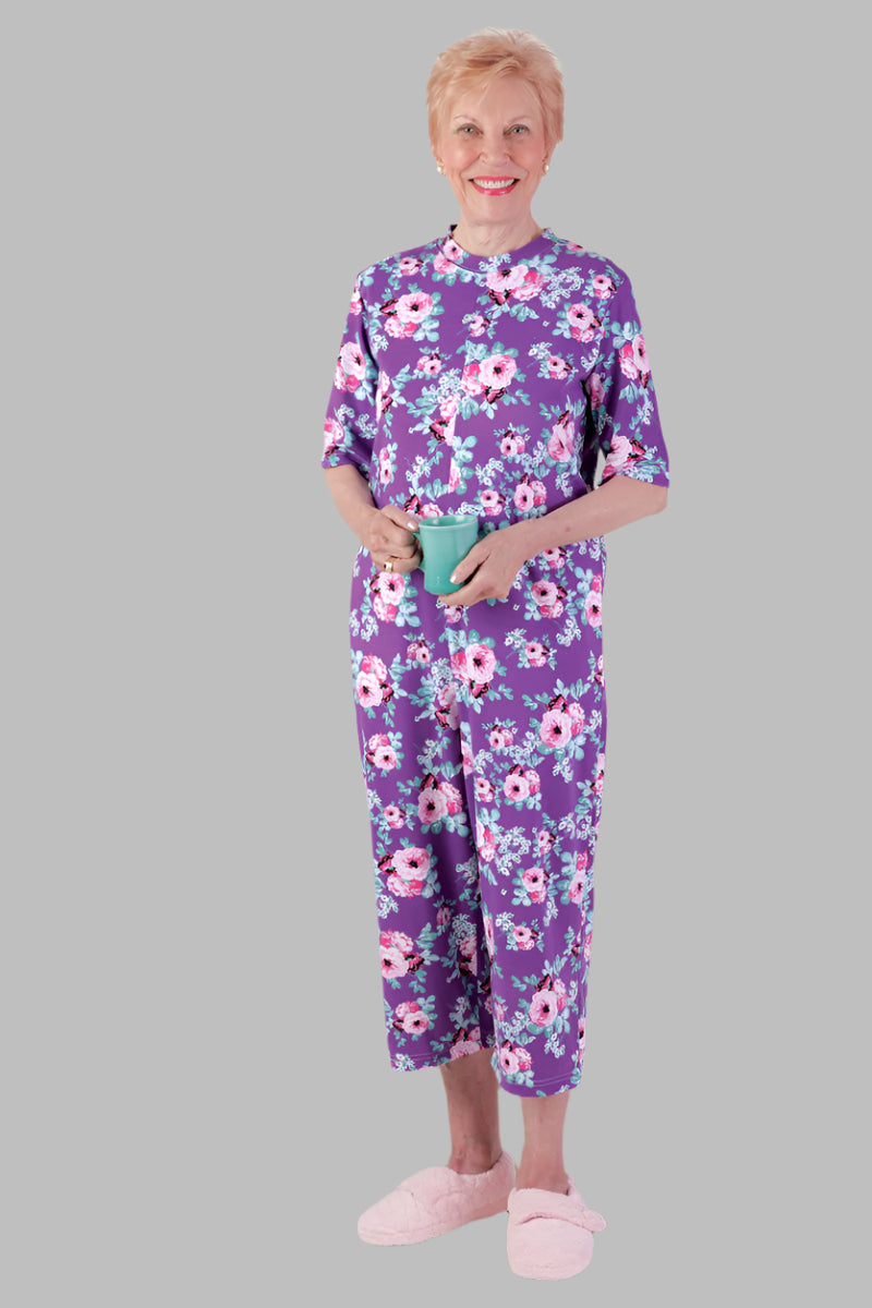 Capri Length Printed Back-Zip Sleep Suit for women by Buck & Buck in Purple, and available in different sizes. This one-piece garments item is part of our sleepwear & loungewear collection.