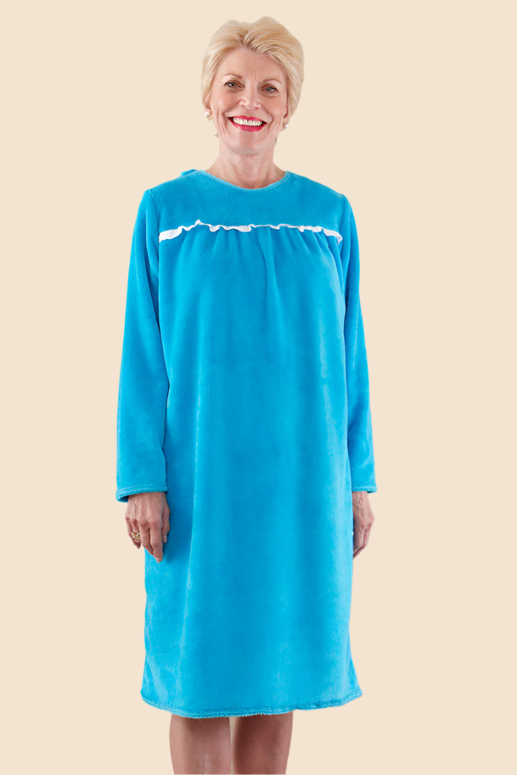 So-Soft Open Back Nightgown for women by Buck & Buck in Turquoise, and available in different sizes. This sleepwear item is part of our nightgowns collection.