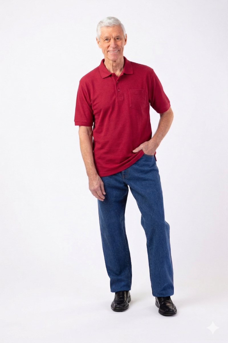 Men's Short Sleeve Polo Shirt by Buck & Buck in solid Red, and available in different sizes. This tops item is part of our polos collection.