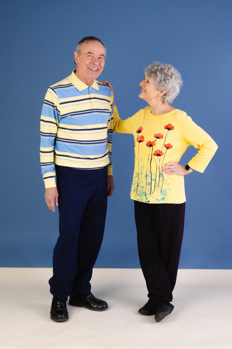 Men's Long Sleeve Polo Shirt by Buck & Buck in Yellow stripes, and available in different sizes. This tops item is part of our polos collection.