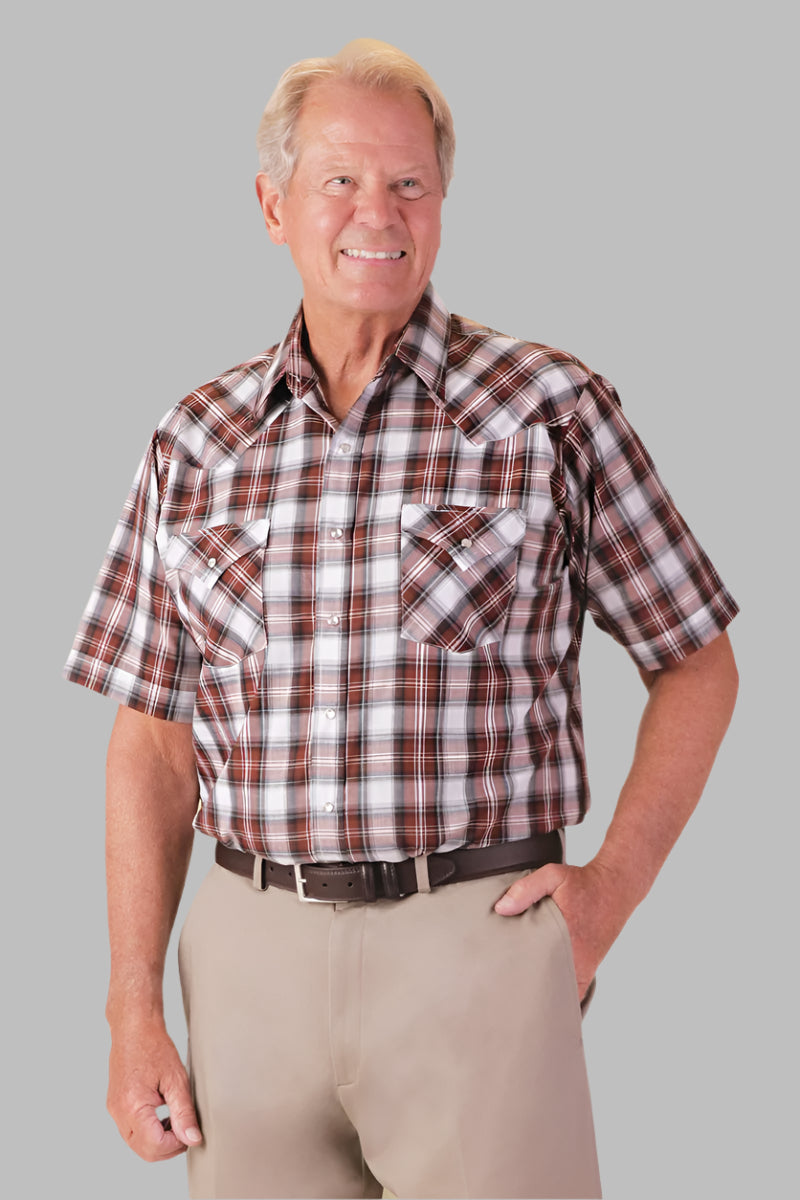 Men's Short Sleeve Western Shirt by Buck & Buck in Red, and available in different sizes. This tops item is part of our shirts collection.