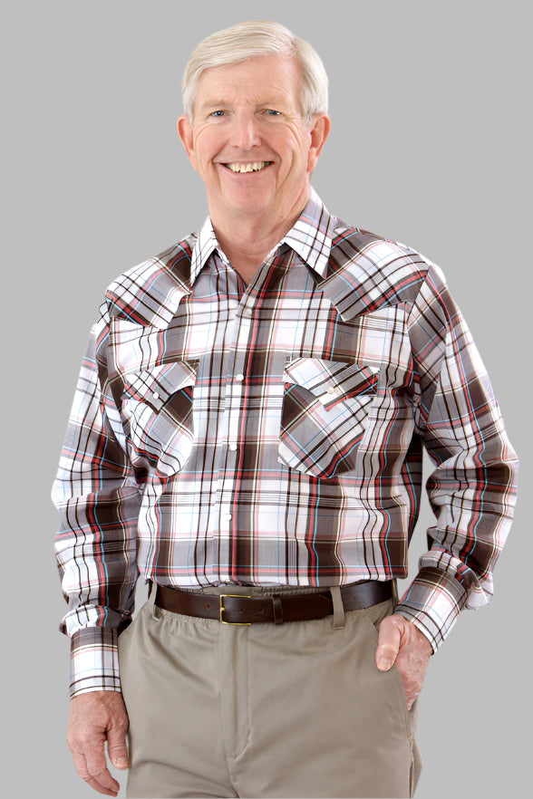 Men's Long Sleeve Western Shirt by Buck & Buck in Red, and available in different sizes. This tops item is part of our shirts collection.