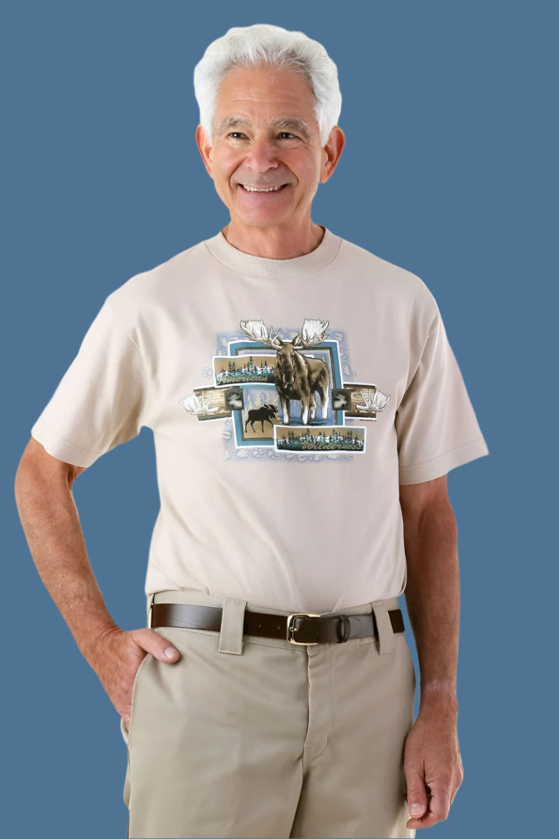 Men's Short Sleeve Printed Snap Back T-Shirt by Buck & Buck, and available in different sizes. This tops item is part of our t-shirts collection.