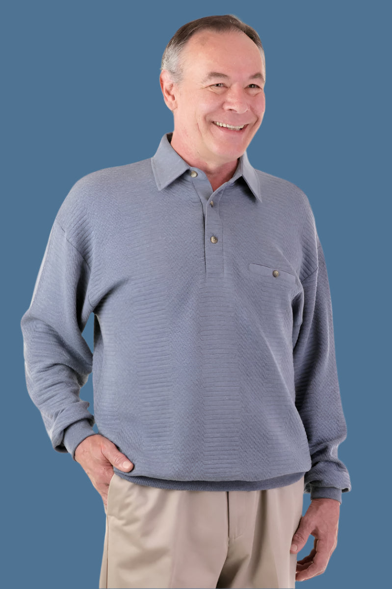 Men's Long Sleeve Banded Polo Shirt by Buck & Buck in Tan/Beige, and available in different sizes. This tops item is part of our polos collection.