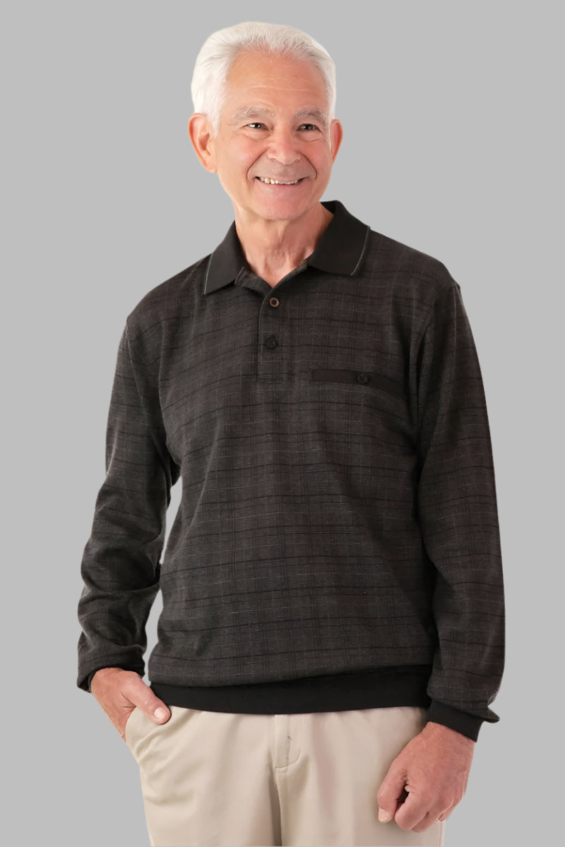 Men's Long Sleeve Banded Polo Shirt by Buck & Buck in Navy, and available in different sizes. This tops item is part of our polos collection.